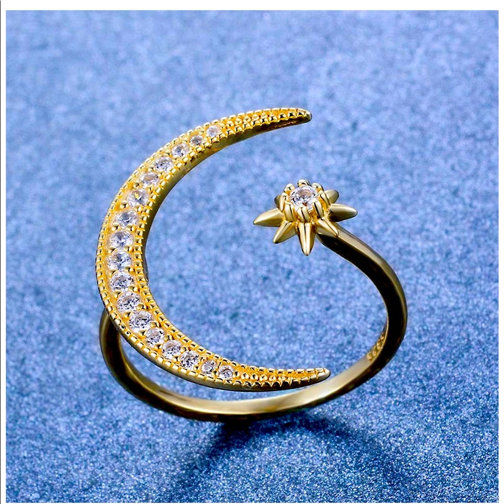 Crescent moon and star ring